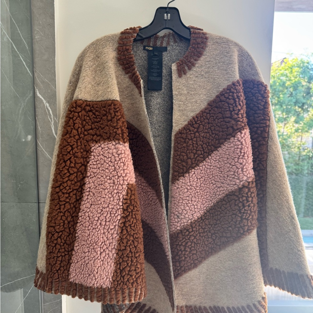Maje Brown and Pink Wool Cape